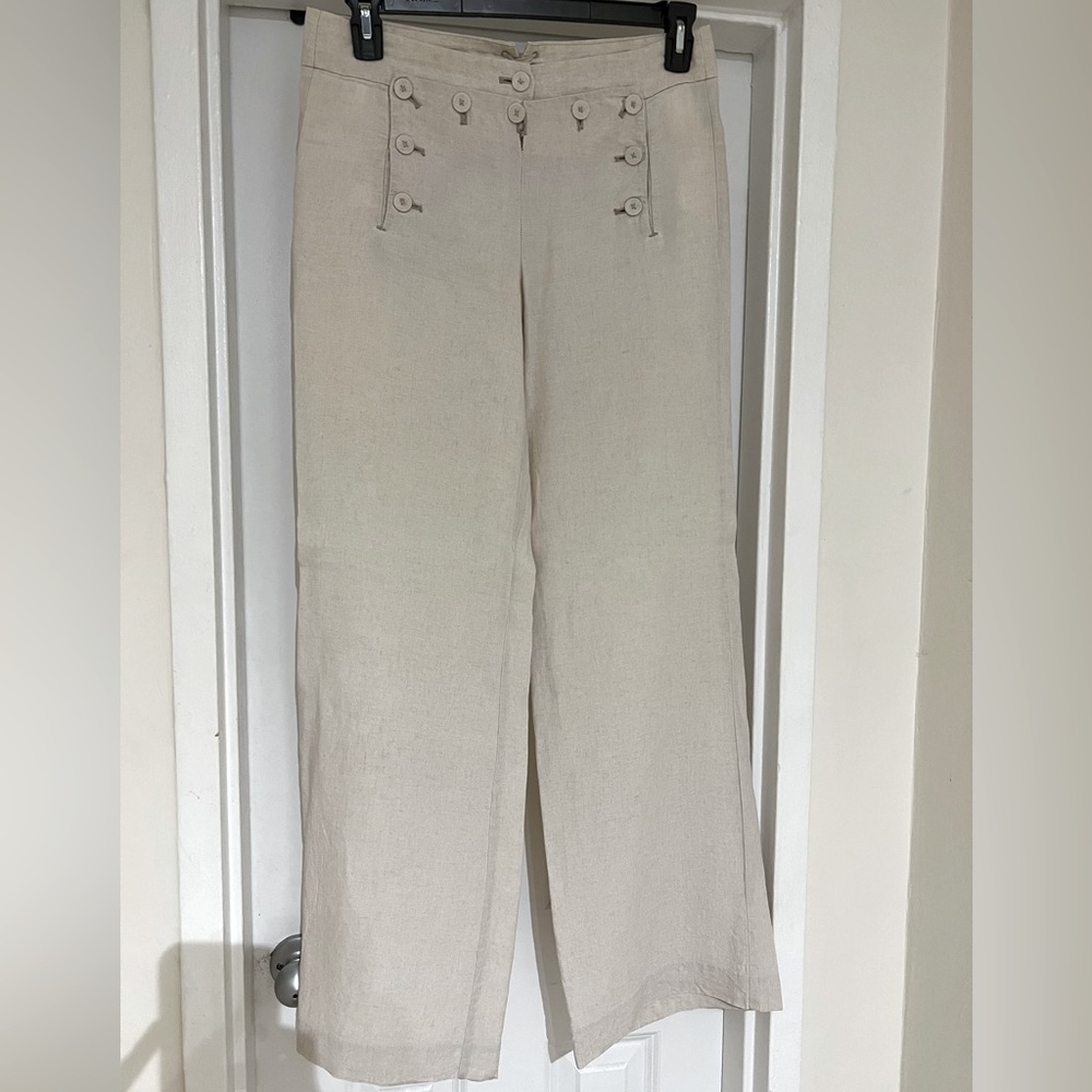 JCrew sailor style linen pant. Neutral color size 6.